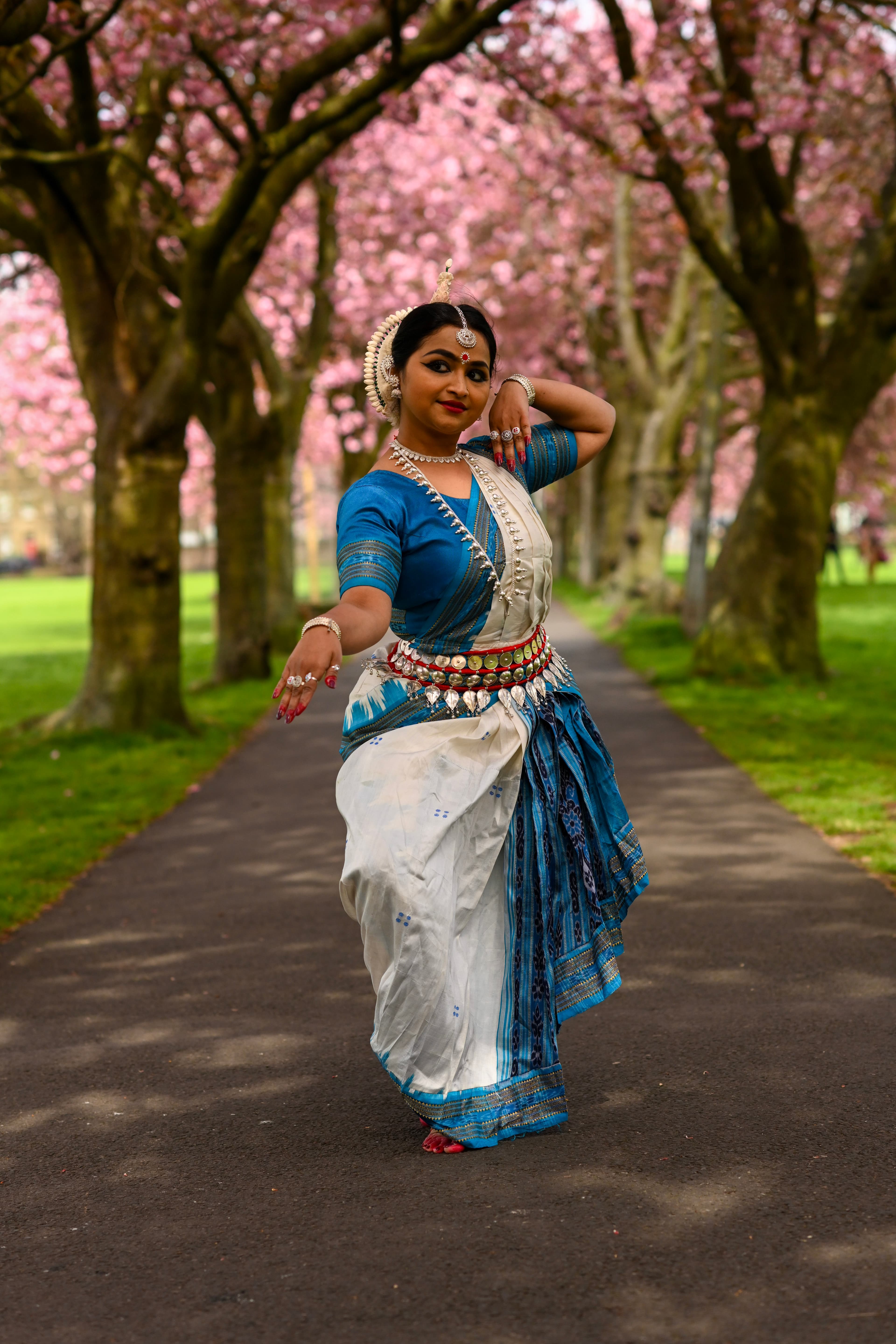 Bharatanatyam dancers in classical costume on stage